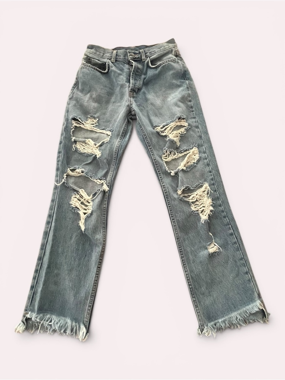 Carmar Denim EMELIA Heavy  Distressing Jeans Med Wash Frayed Hem Women’s 28 EXC
